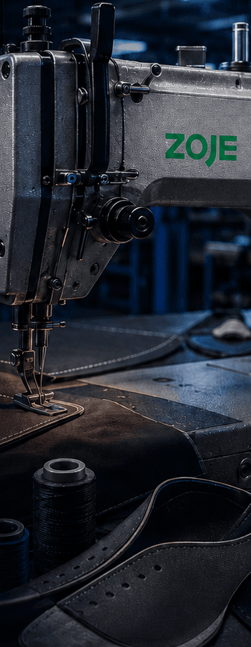 Máquina de costura industrial em ambiente fabril